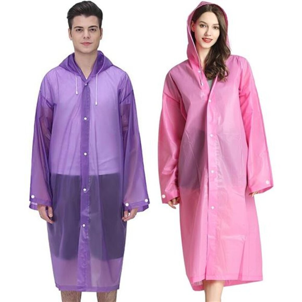 Waterproof Rain Ponchos 2 Pack Adults Hooded Reusable